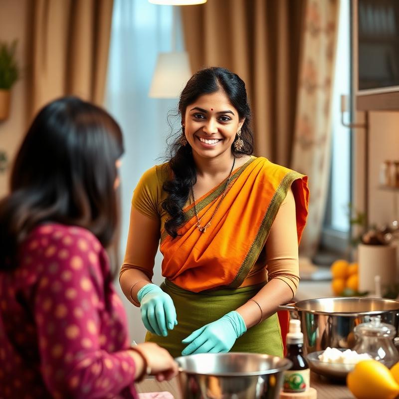 Indian maid working professionally in a home